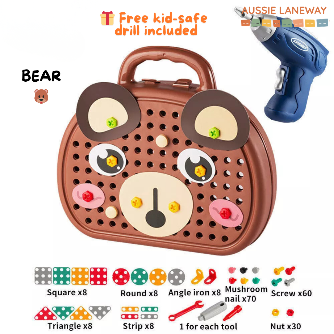 Kids Puzzle Toolbox With Kid-Safe Electric Drill