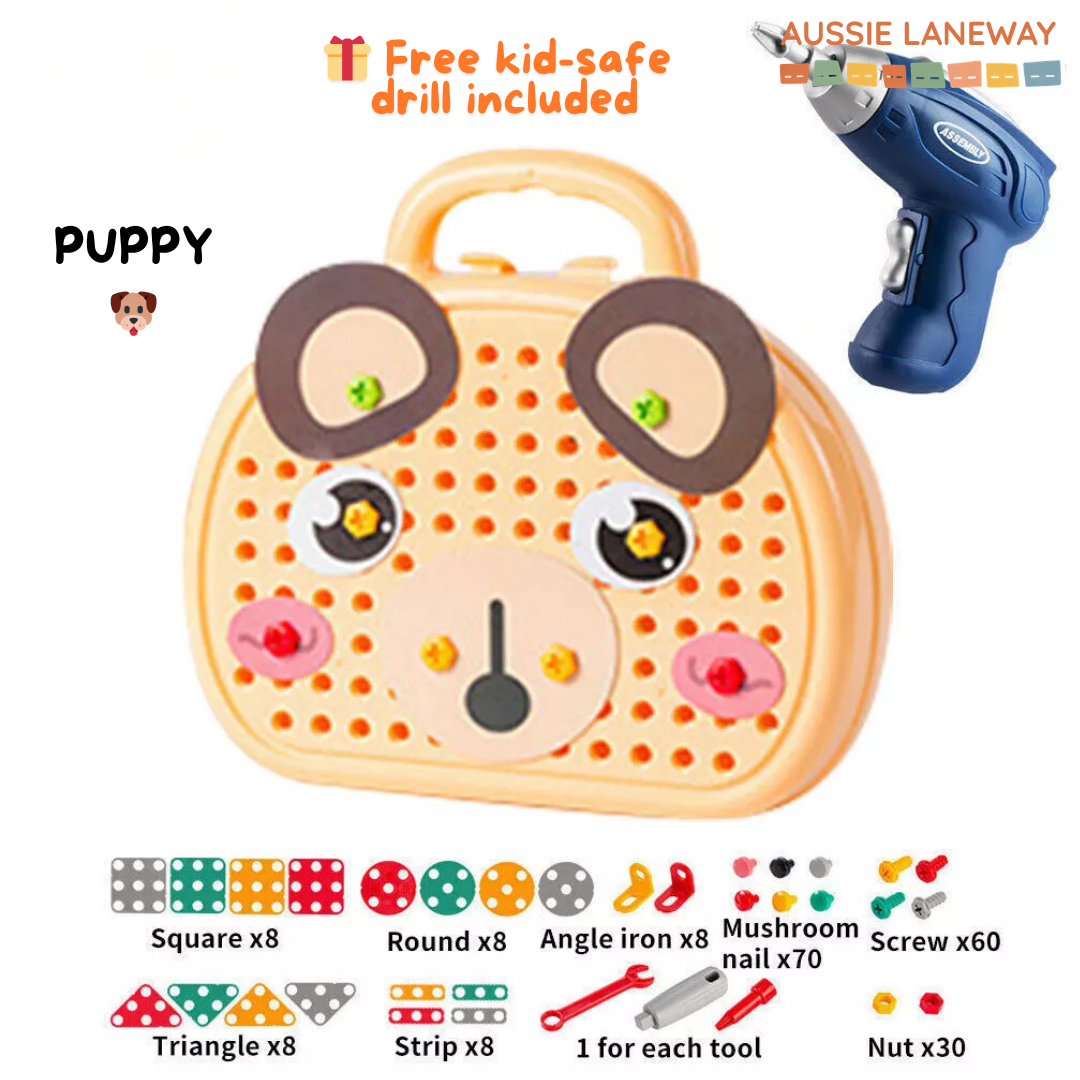 Kids Puzzle Toolbox With Kid-Safe Electric Drill