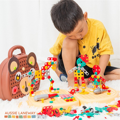 Kids Puzzle Toolbox With Kid-Safe Electric Drill