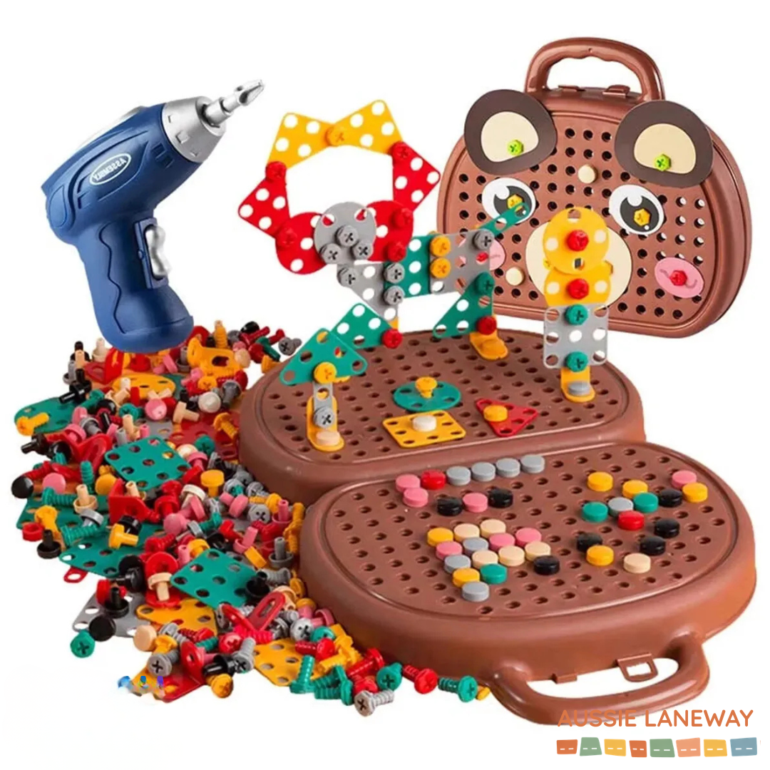 Kids Puzzle Toolbox With Kid-Safe Electric Drill